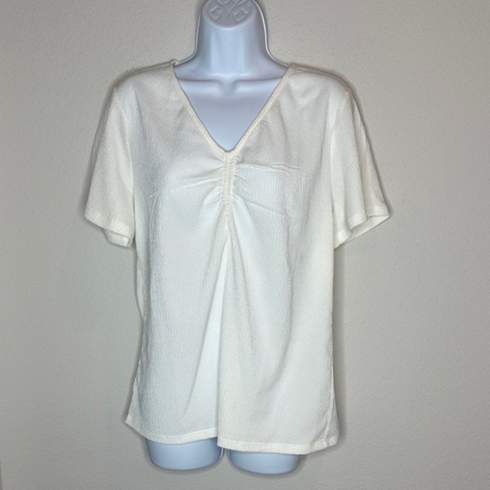 Ann Taylor Cream V-Neck Blouse